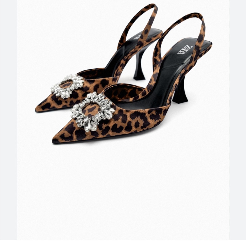 NWT ZARA leopard EMBELLISHED HEELED SLINGBACK SHOES